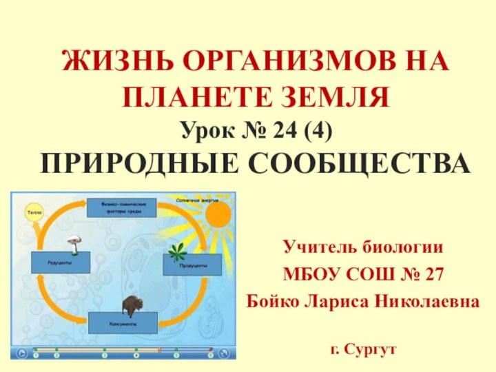 ЖИЗНЬ ОРГАНИЗМОВ НА ПЛАНЕТЕ ЗЕМЛЯ Урок № 24 (4) ПРИРОДНЫЕ СООБЩЕСТВА