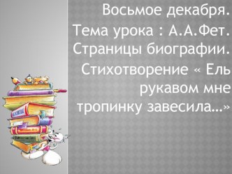 А.А.Фет. Страницы биографии. Стихотворение  Ель рукавом мне тропинку завесила