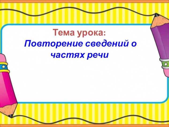 Тема урока:  Повторение сведений о частях речи