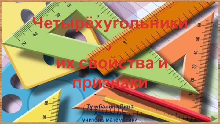 Четырёхугольники, их свойства и признакиТутубалина Дина Алексеевнаучитель математики СУВУг. Орлова Кировской области