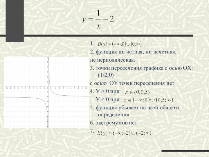 1.2. функция ни четная, ни нечетная,не периодическая.3. точки пересечения графика с осью