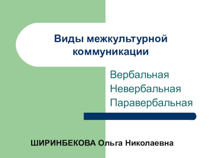 Виды межкультурной коммуникацииВербальнаяНевербальнаяПаравербальнаяШИРИНБЕКОВА Ольга Николаевна