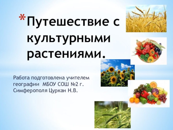 Работа подготовлена учителем географии МБОУ СОШ №2 г.Симферополя Цуркан Н.В.Путешествие с культурными растениями.