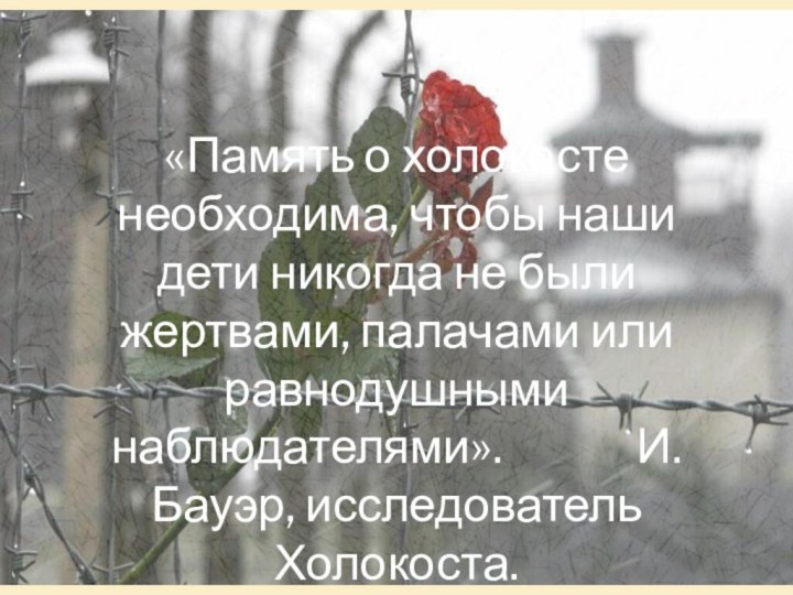 «Память о холокосте необходима, чтобы наши дети никогда не были жертвами, палачами