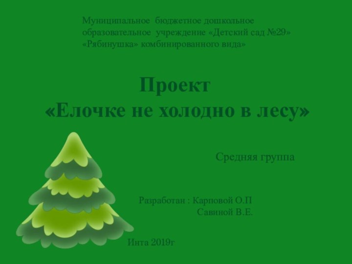 Проект «Елочке не холодно в лесу»Муниципальное бюджетное дошкольное образовательное учреждение «Детский сад