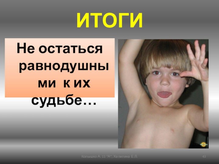 ИТОГИНе остаться равнодушными к их судьбе…Колышко А. 11 