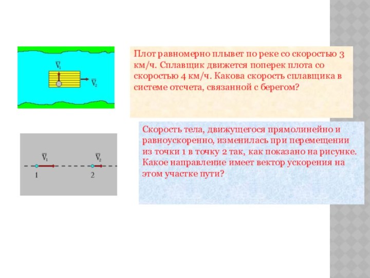 Плот равномерно плывет по реке со скоростью 3 км/ч. Сплавщик движется поперек