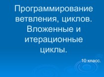 Презентация по теме Программирование ветвлений, циклов 10 класс