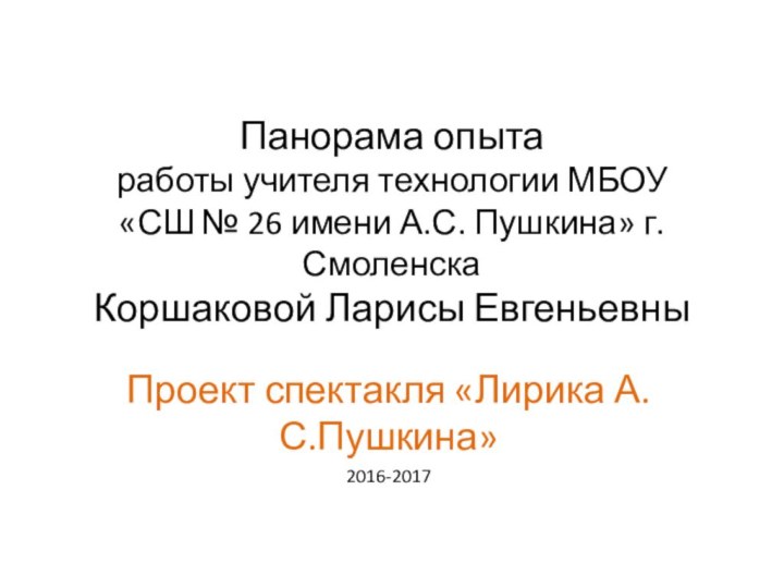 Панорама опыта  работы учителя технологии МБОУ  «СШ № 26 имени