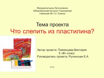 ПРЕЗЕНТАЦИЯ ИССЛЕДОВАТЕЛЬСКОЙ РАБОТЫ ЧТО СЛЕПИТЬ ИЗ ПЛАСТИЛИНА?(5 КЛАСС)