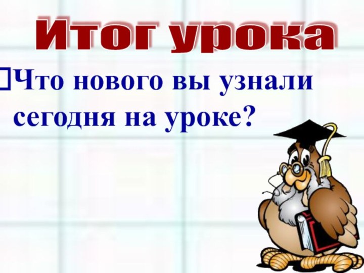 Итог урока Что нового вы узнали сегодня на уроке?