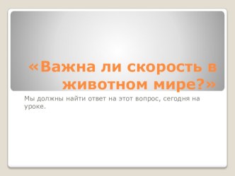 Презентация по физике на тему Важна ли скорость в животном мире?