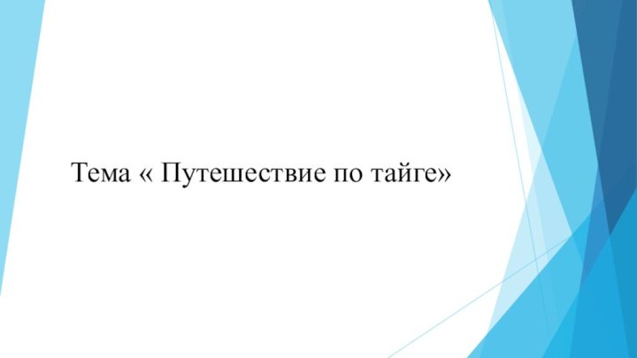 Тема « Путешествие по тайге»