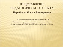 Презентация моего опыта работы по ФГОС. Использованию на уроках английского языка технологии ролевой игры.