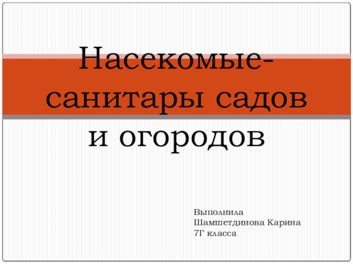 Насекомые- санитары садов  и огородовВыполнила Шамшетдинова Карина 7Г класса