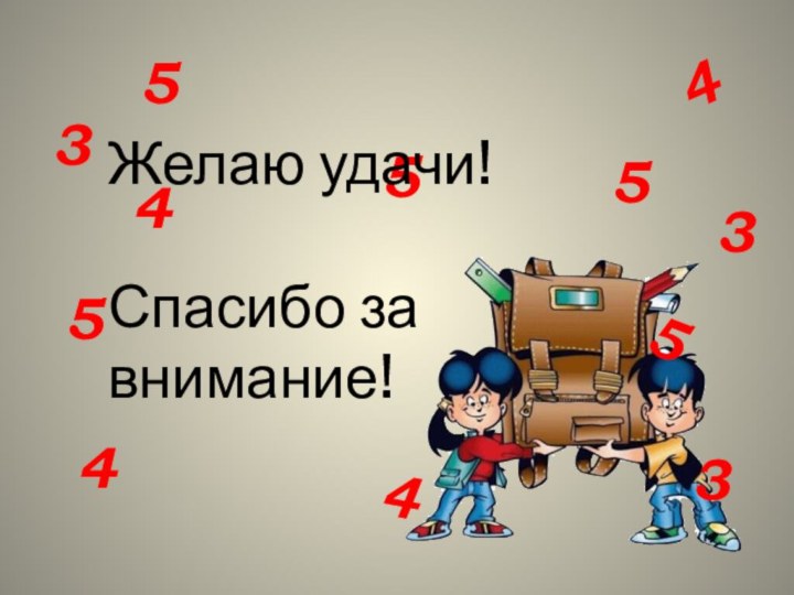 554554443335Желаю удачи!   Спасибо за внимание!