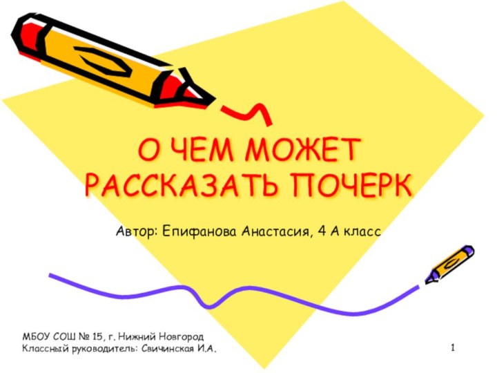 Автор: Епифанова Анастасия, 4 А классО ЧЕМ МОЖЕТ РАССКАЗАТЬ ПОЧЕРК МБОУ СОШ