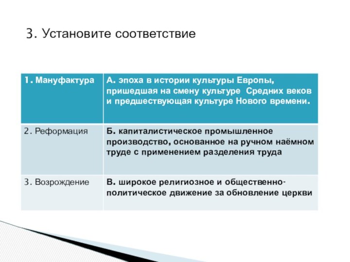 3. Установите соответствие