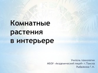 Презентация по технологии на тему Комнатные растения в интерьере (6 класс)