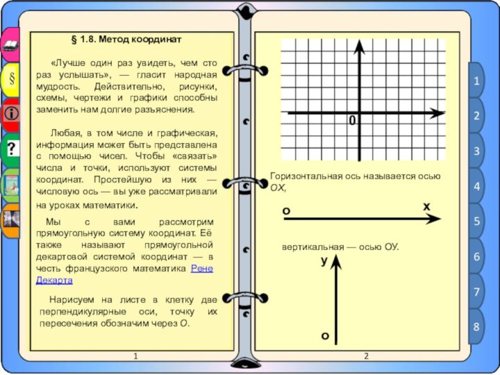 § 1.8. Метод координат«Лучше один раз увидеть, чем сто раз услышать», —