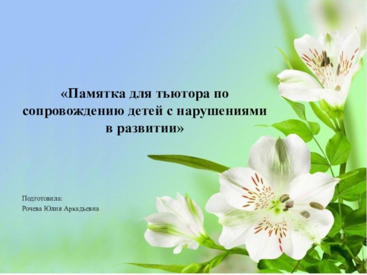 «Памятка для тьютора по сопровождению детей с нарушениями в развитии»Подготовила:Рочева Юлия Аркадьевна