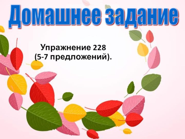 Домашнее заданиеУпражнение 228  (5-7 предложений).