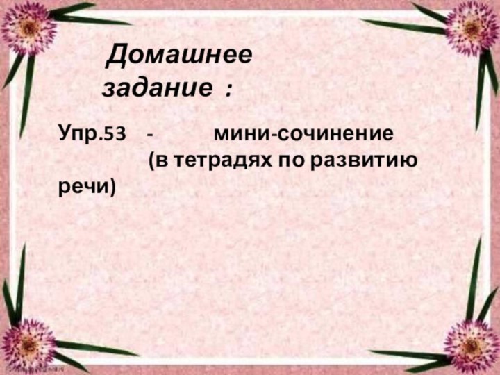 Домашнее задание :Упр.53  -      мини-сочинение