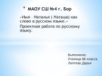 Проектная работа по русскому языку - Моё имя Наталья как слово в русском языке