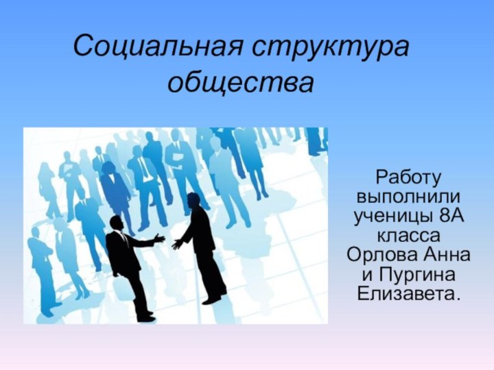 Социальная структура обществаРаботу выполнили ученицы 8А класса Орлова Анна и Пургина Елизавета.