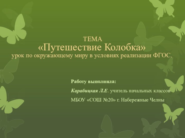 Работу выполнила: Карабицкая Л.Е. учитель начальных классов МБОУ «СОШ №20» г.