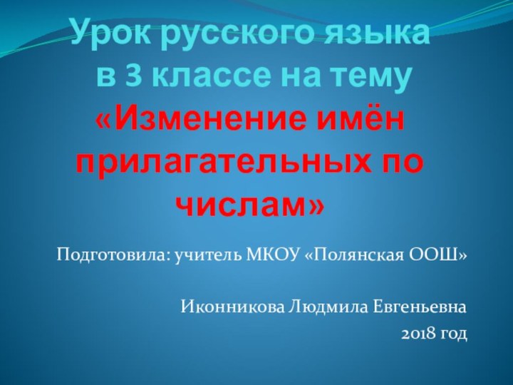 Урок русского языка  в 3 классе на тему «Изменение имён прилагательных