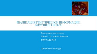 Презентация по биологии Реализация генетической информации. Биосинтез белка (10 класс)