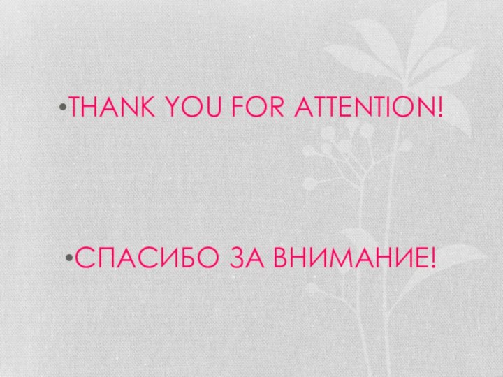 THANK YOU FOR ATTENTION!СПАСИБО ЗА ВНИМАНИЕ!