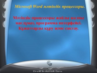 Мәтіндік процессоры жайлы жалпы мағлұмат, программа интерфейсі. Құжаттарды құру және сақтау.