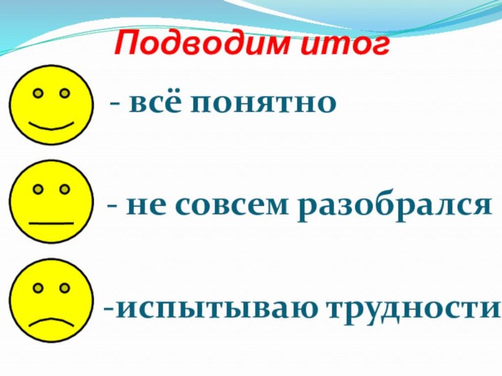 Подводим итог    - всё понятно- не совсем разобрался-испытываю трудности