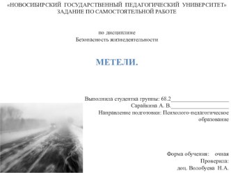 Презентация для студентов, преподавателей, родителей на тему Метель, как природная опасность