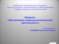 Организация предпринимательской деятельности. Презентация к Теме 8. Предпринимательская идея и ее выбор (Факультатив по экономике для учащихся старших классов образовательных учреждений)