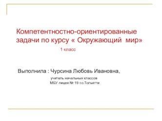 Компетентностно-ориентированные задачи по окружающему миру для 1 класса