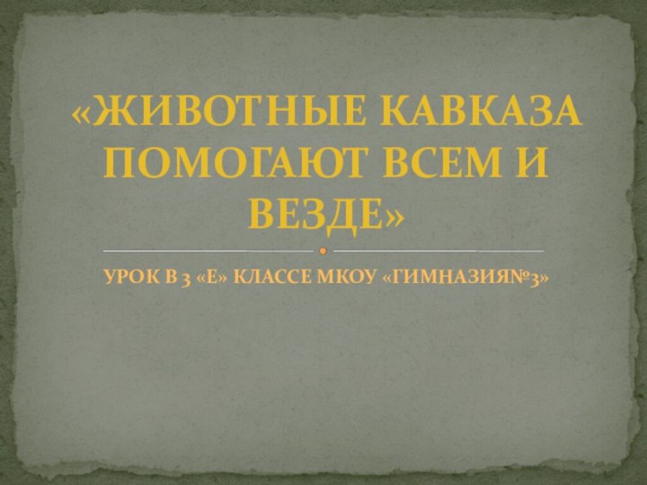 УРОК В 3 «Е» КЛАССЕ МКОУ «ГИМНАЗИЯ№3»«ЖИВОТНЫЕ КАВКАЗА ПОМОГАЮТ ВСЕМ И ВЕЗДЕ»