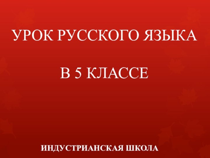 УРОК РУССКОГО ЯЗЫКАВ 5 КЛАССЕИНДУСТРИАНСКАЯ ШКОЛА