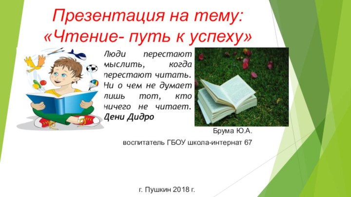 Презентация на тему:  «Чтение- путь к успеху»Люди перестают мыслить, когда перестают