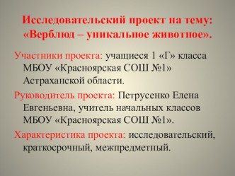 Исследовательский проект на тему: Верблюд - уникальное животное.