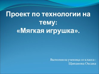 Презентация проекта по технологии Мягкая игрушка! (10 кл)