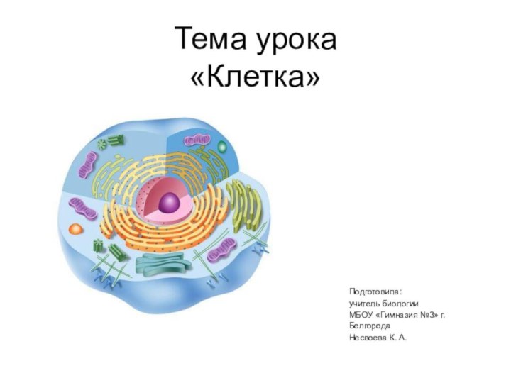 Тема урока  «Клетка»  Подготовила:учитель биологии МБОУ «Гимназия №3» г. БелгородаНесвоева К. А.