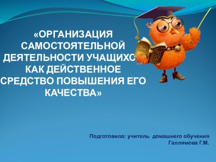 «ОРГАНИЗАЦИЯ САМОСТОЯТЕЛЬНОЙ ДЕЯТЕЛЬНОСТИ УЧАЩИХСЯ КАК ДЕЙСТВЕННОЕ СРЕДСТВО