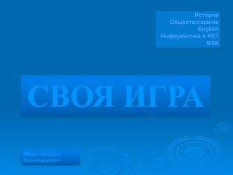 Презентация внеклассного мероприятия Своя игра с разделами информатика, история, обществознание, МХК и английский язык