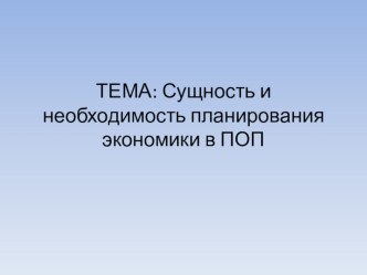 Презентация Сущность и необходимость планирования на предприятиях питания