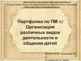 Презентация  Организация различных видов деятельности и общения детей