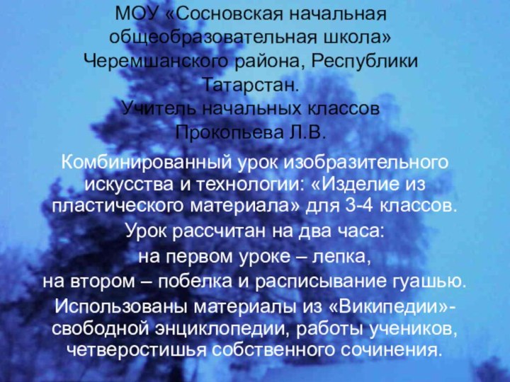 МОУ «Сосновская начальная общеобразовательная школа» Черемшанского района, Республики Татарстан. Учитель начальных классов