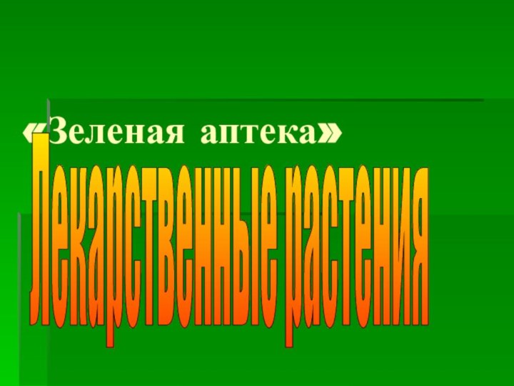 «Зеленая аптека»  Лекарственные растения